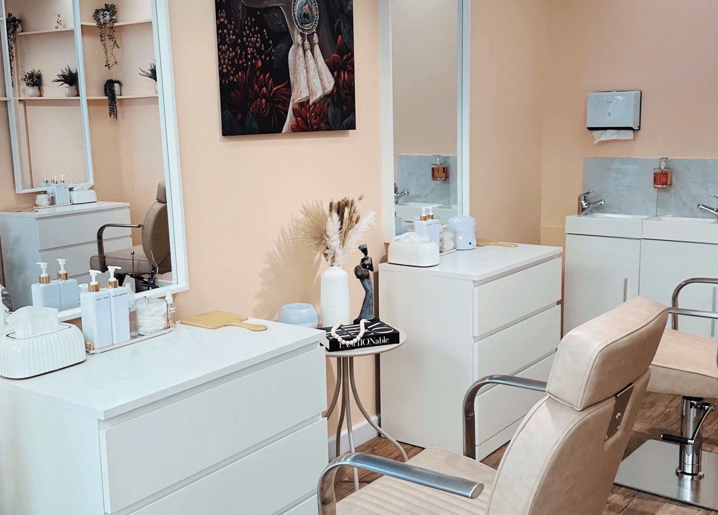 Chic interior of The Brow Point in Prahran, Victoria, AU with stylish decor and salon chairs.