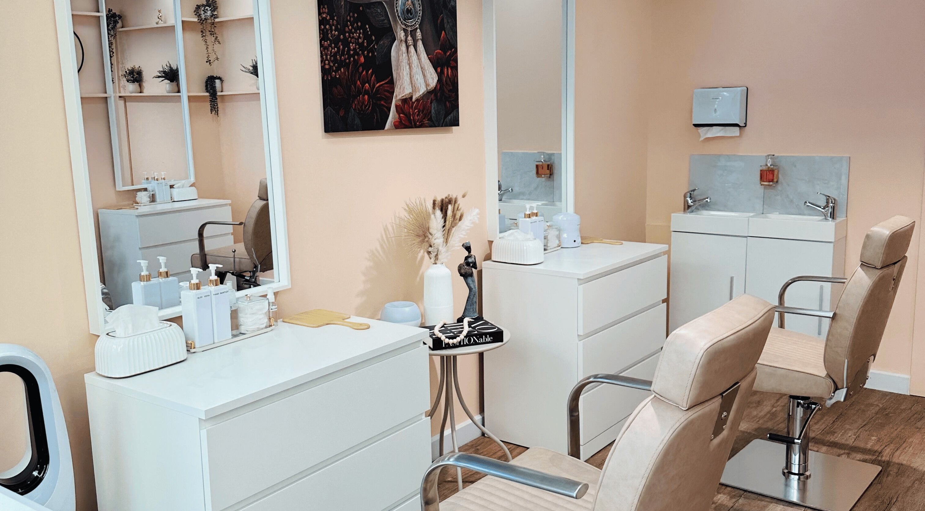 Chic interior of The Brow Point in Prahran, Victoria, AU with stylish decor and salon chairs.