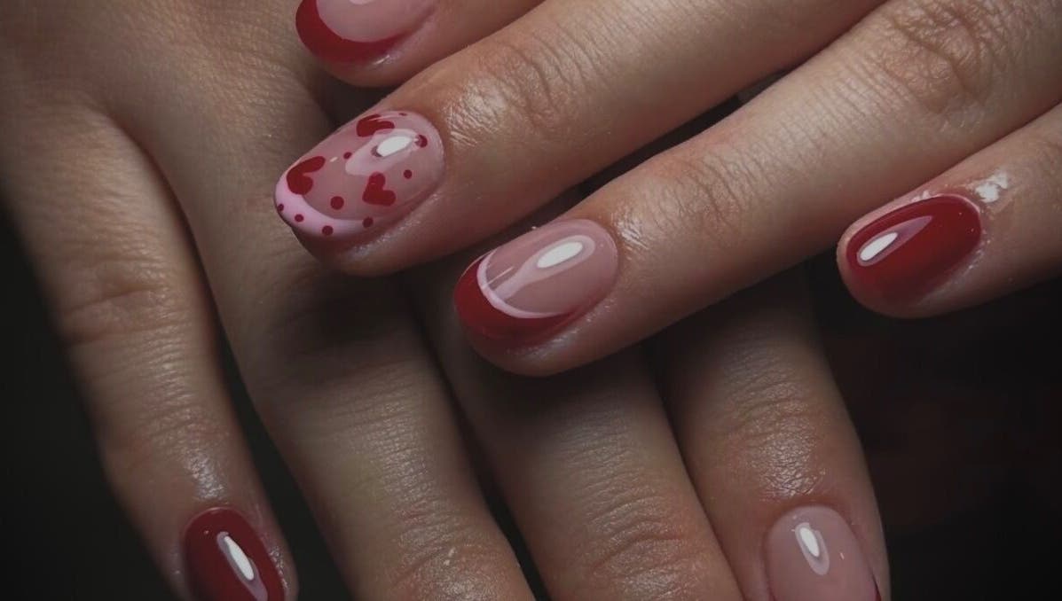 Elegant red and pink nail art at Stay Classy Clayfield, Clayfield, Queensland, AU.