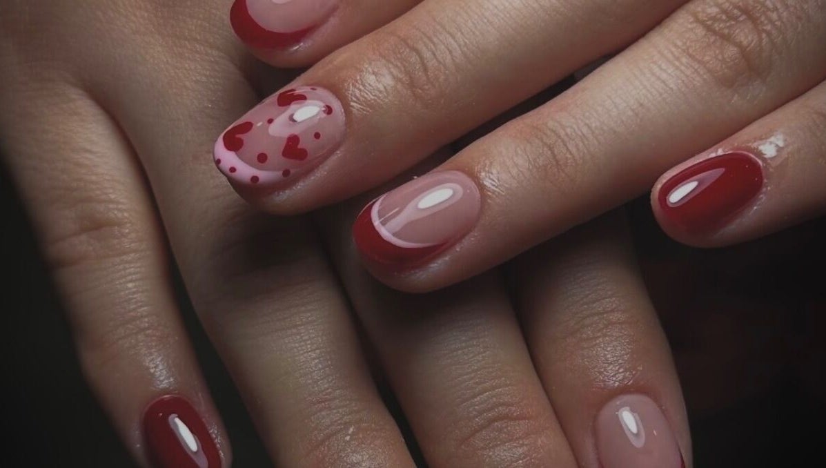 Elegant red and pink nail art at Stay Classy Clayfield, Clayfield, Queensland, AU.
