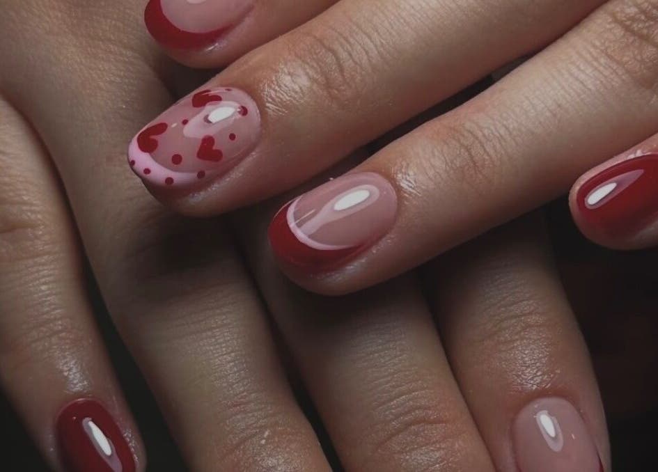 Elegant red and pink nail art at Stay Classy Clayfield, Clayfield, Queensland, AU.