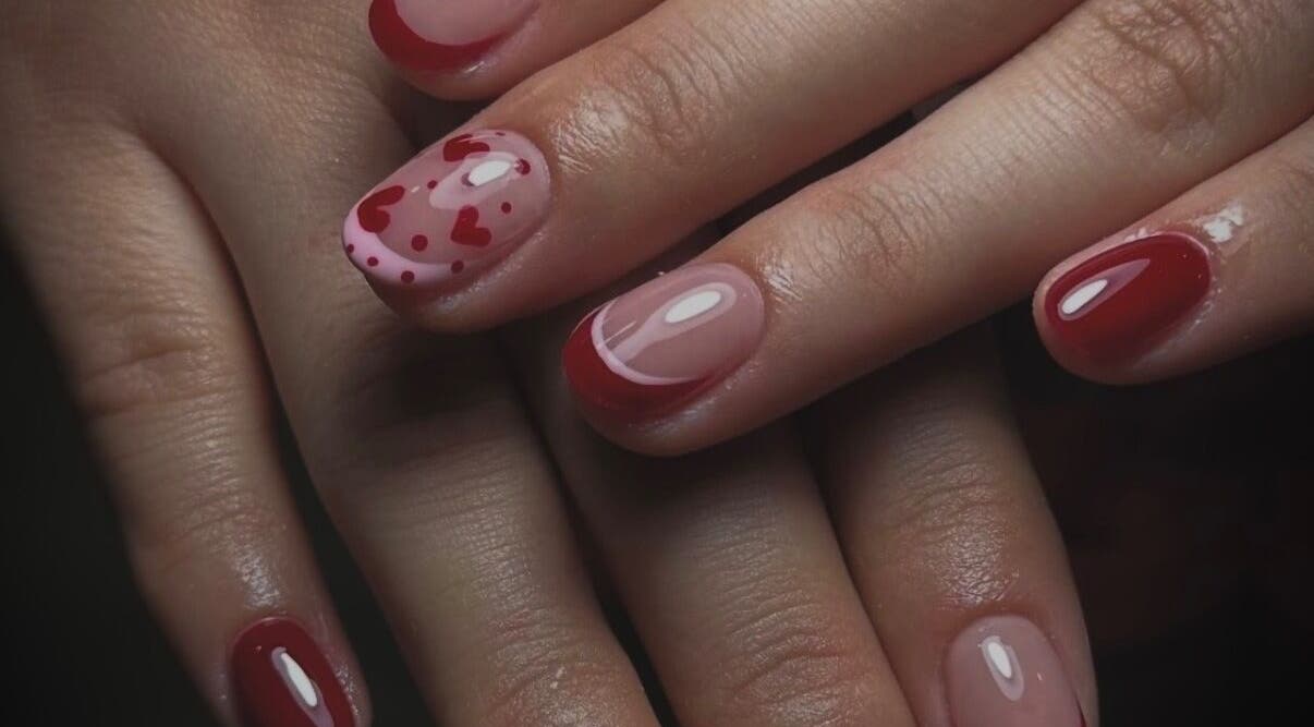 Elegant red and pink nail art at Stay Classy Clayfield, Clayfield, Queensland, AU.