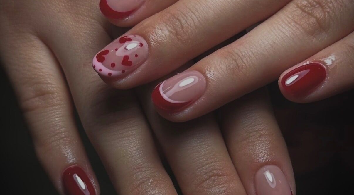 Elegant red and pink nail art at Stay Classy Clayfield, Clayfield, Queensland, AU.