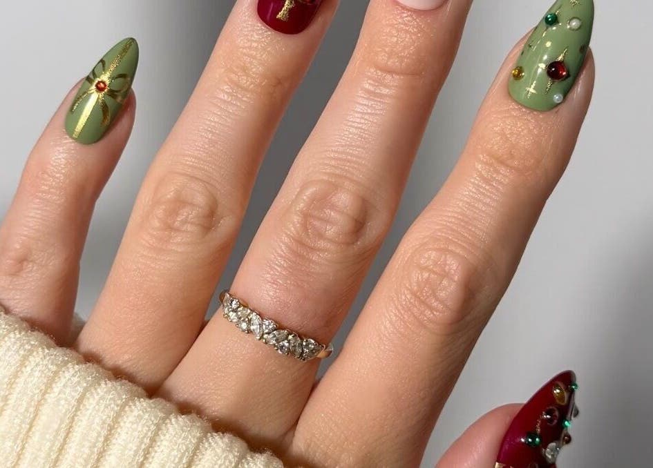 Elegant holiday-themed nail art at Stay Classy Clayfield, Clayfield, Queensland, AU.