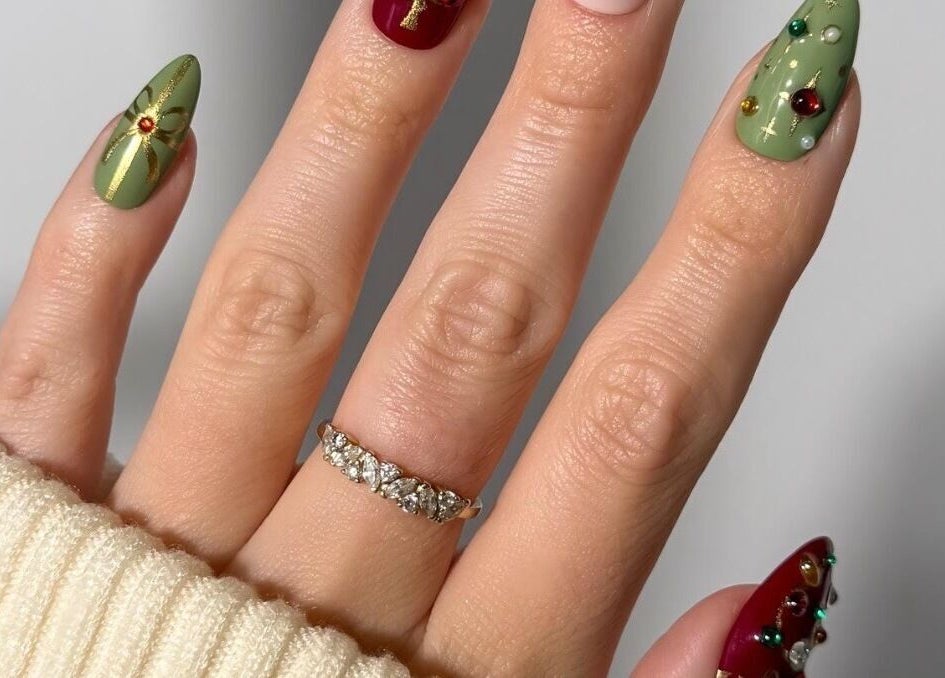 Elegant holiday-themed nail art at Stay Classy Clayfield, Clayfield, Queensland, AU.