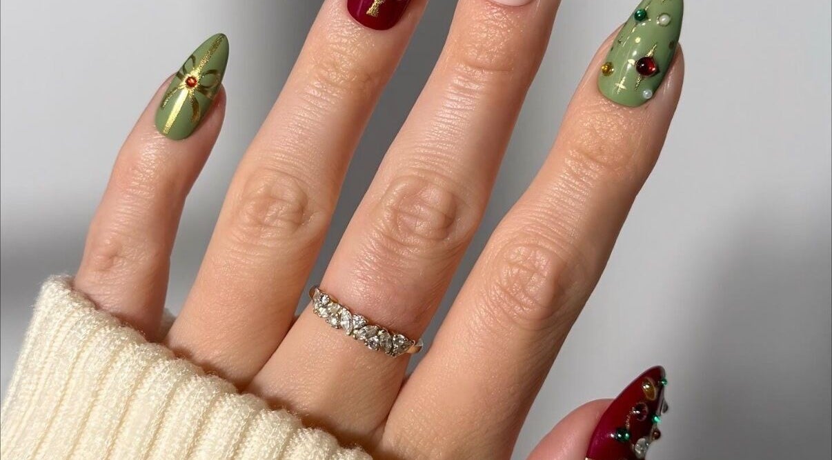 Elegant holiday-themed nail art at Stay Classy Clayfield, Clayfield, Queensland, AU.