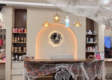 LBL Salon reception area with stylish decor and beauty products in Dubai, Dubai, AE.
