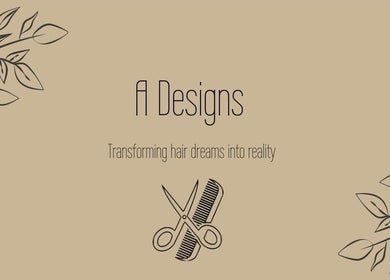 A Designs logo with scissors and comb. Transforming hair dreams into reality at Killarney Vale, New South Wales, AU.