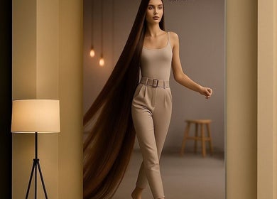 Elegant lady with long hair in a chic room at Joe Kerdi Maison Beauté, Dubai, Dubai, AE.