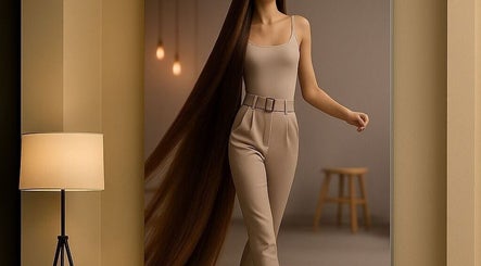 Elegant lady with long hair in a chic room at Joe Kerdi Maison Beauté, Dubai, Dubai, AE.