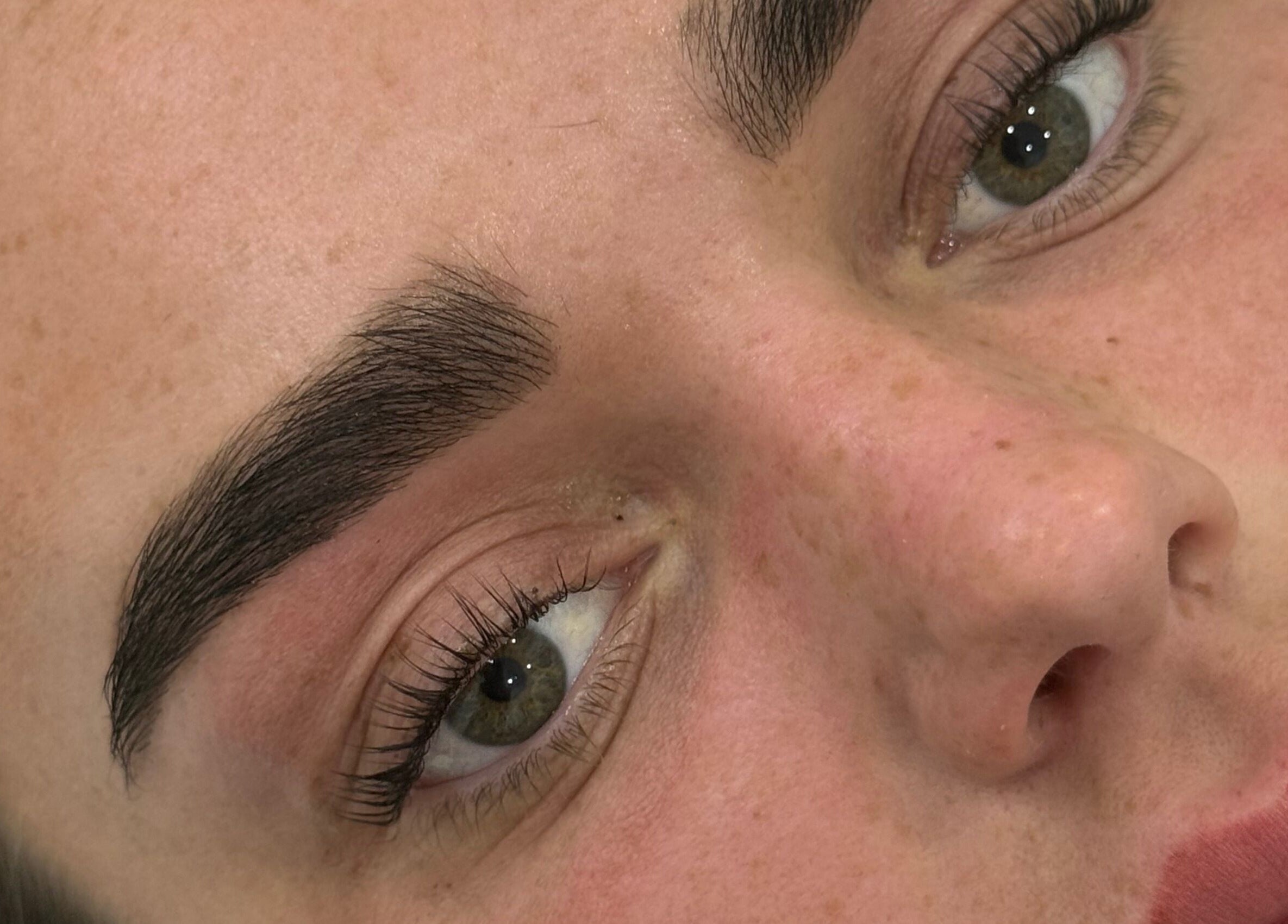 Close-up of perfectly styled eyebrows at Studio by MH, Liverpool, England, GB.