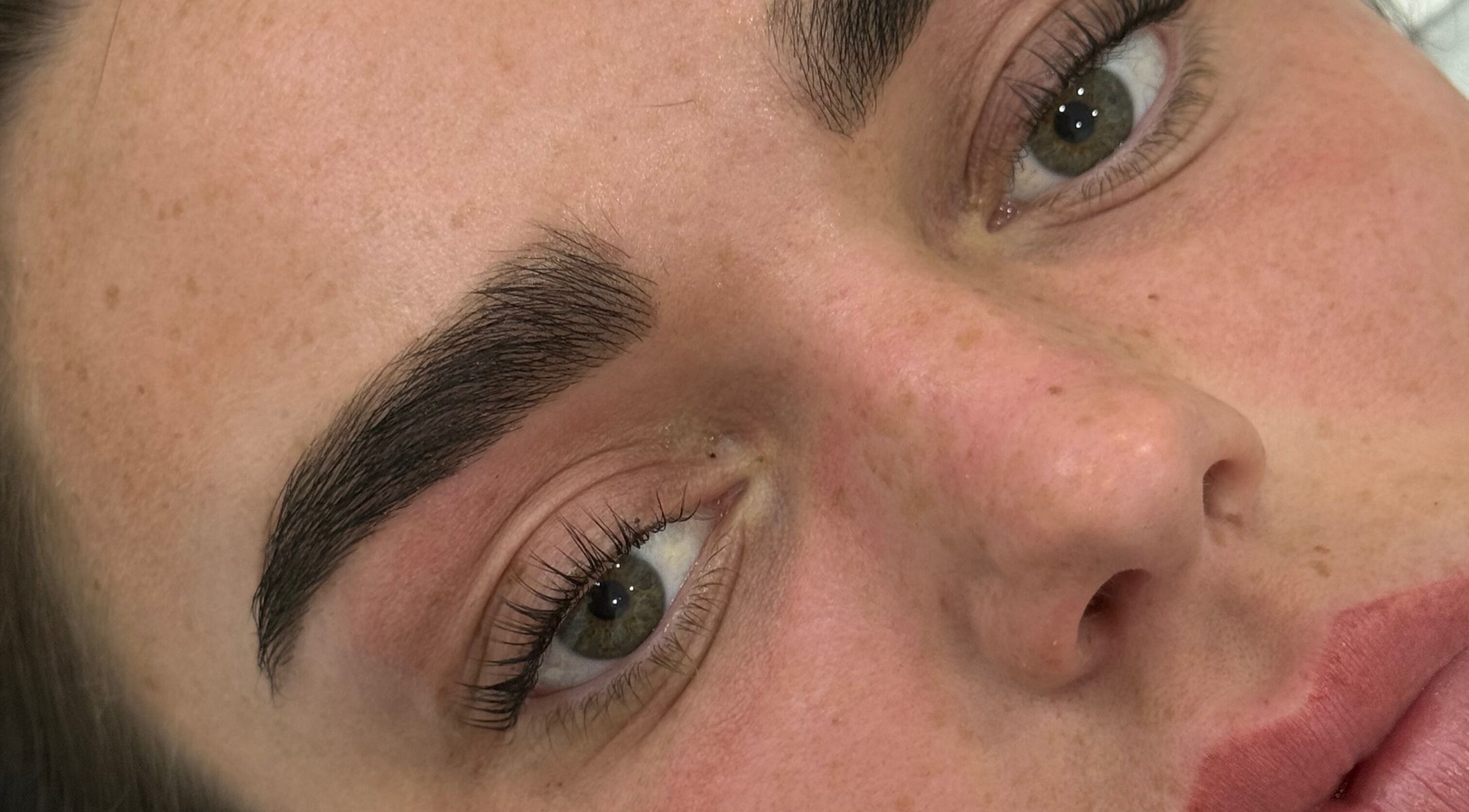 Close-up of perfectly styled eyebrows at Studio by MH, Liverpool, England, GB.