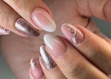 Elegant glitter nail design at Luna Nails in Bradford, England, GB showcasing stylish nail art.