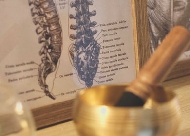 Anatomy chart and massage tool at Rafaëlle Rotunno Massothérapie, Pointe-claire, Québec, CA.