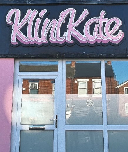 The storefront of KliniKate Aesthetics & Beauty, Darlington, England, GB, featuring a stylish sign.
