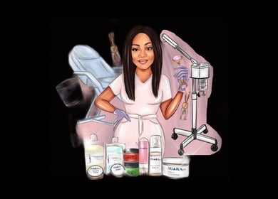 Illustration of a beautician with spa products at Beauty By Nur, Punggol, SG for wellness treatments.