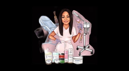 Illustration of a beautician with spa products at Beauty By Nur, Punggol, SG for wellness treatments.