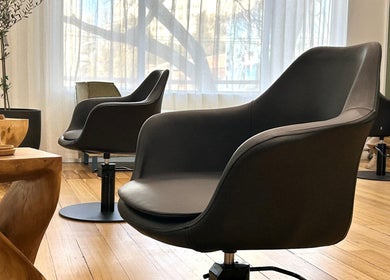 Stylish salon chairs and decor at Joey Myers Hair, South Yarra, Victoria, AU.