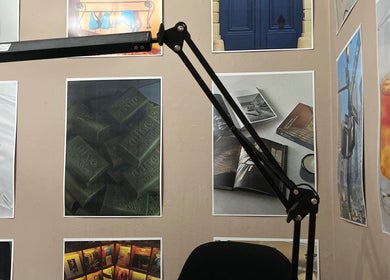 Creative wall decor with a modern lamp at Studiogelx, Cape Town, Western Cape, ZA.