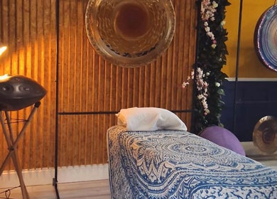 Relaxing massage room at Dublin Healing in Dublin, County Dublin, IE featuring soothing decor and ambient lighting.