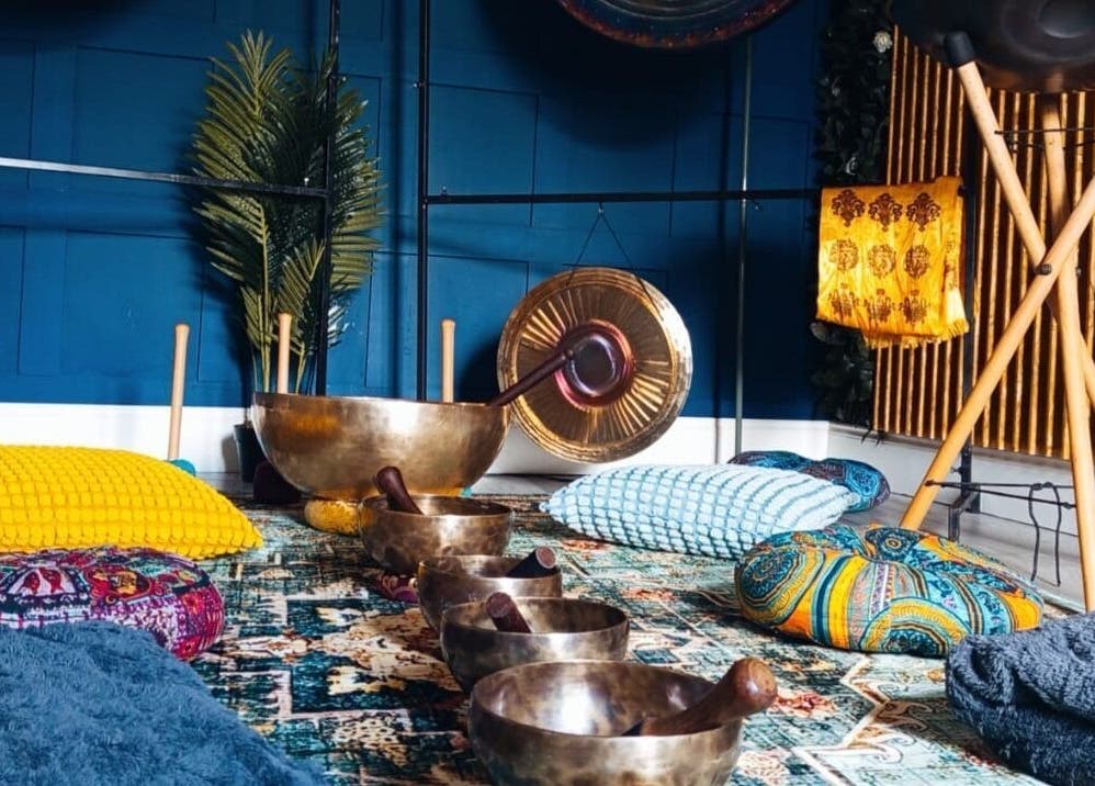 Calming meditation setup with Tibetan bowls at Dublin Healing, Dublin, County Dublin, IE.