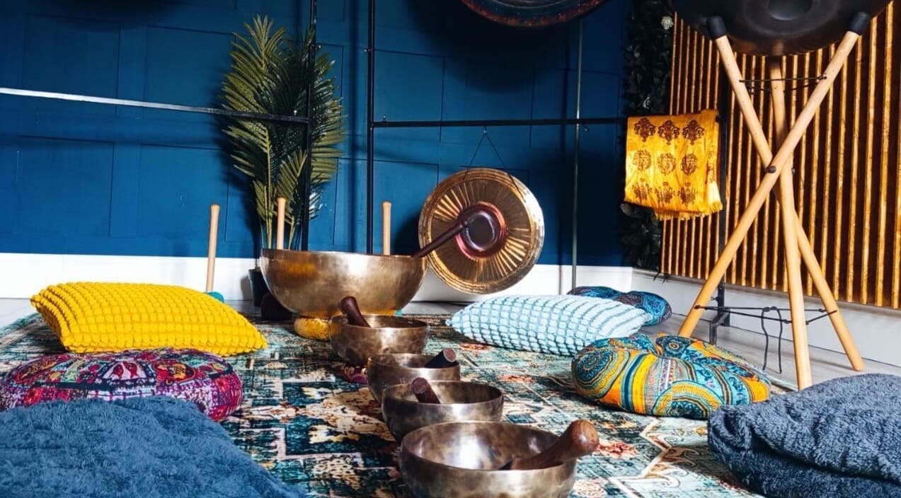 Calming meditation setup with Tibetan bowls at Dublin Healing, Dublin, County Dublin, IE.