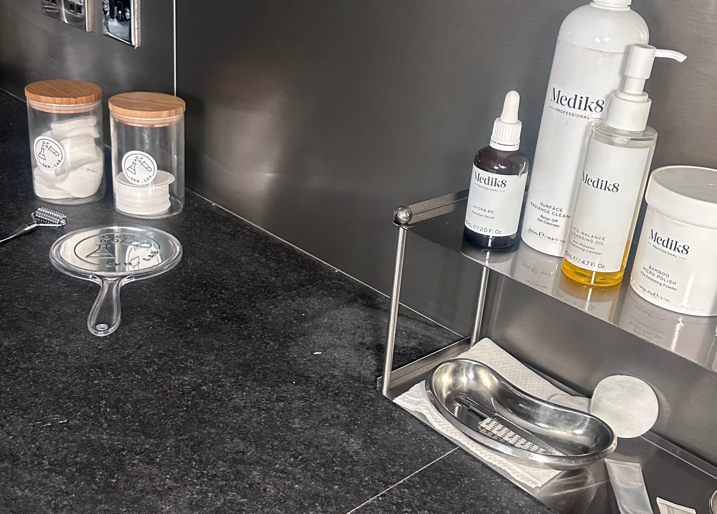 Beauty products at SKN Lab Yorkshire, Wakefield, England, GB, showcasing professional skincare essentials.