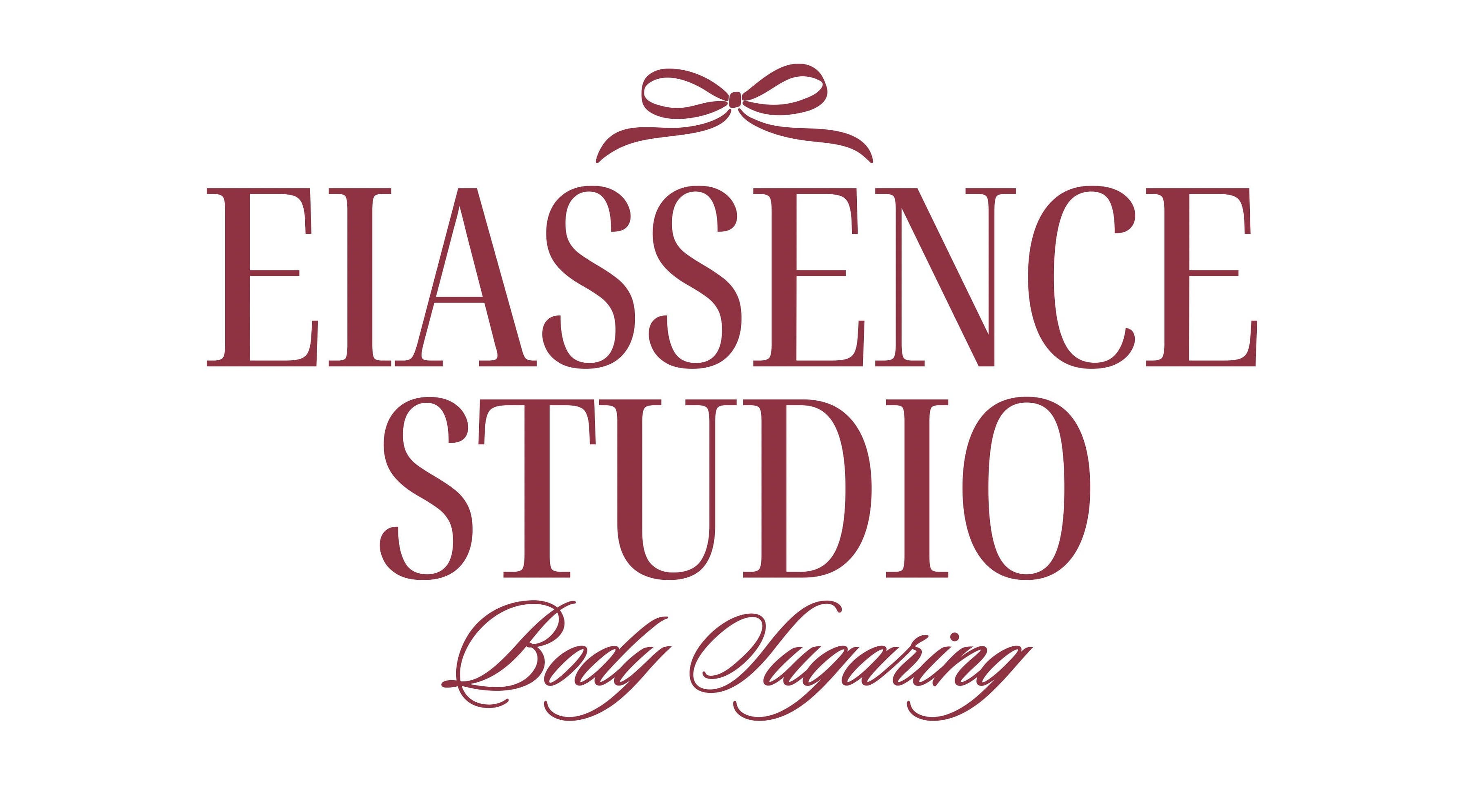 EIAssence Body Sugaring logo in burgundy with bow, Steinbach, Manitoba, CA.