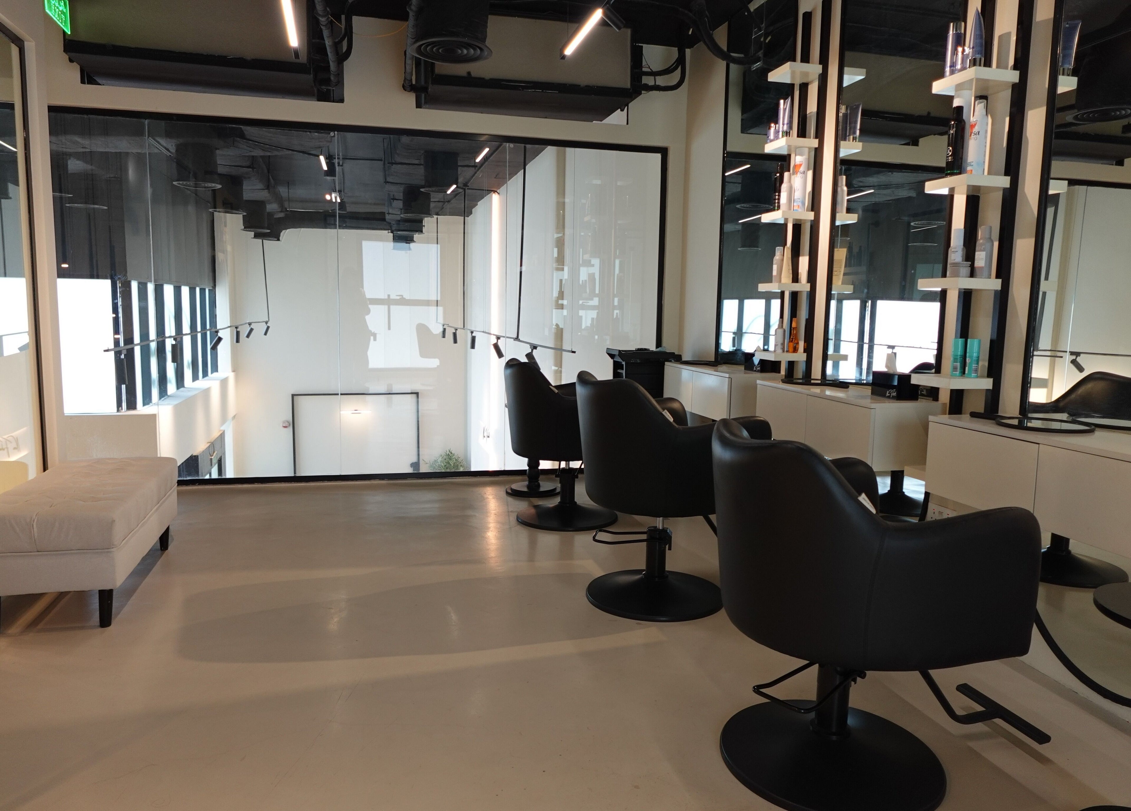 Modern salon chairs and mirrors at Noura Fahed Salon, Dammam, Eastern Province, SA.