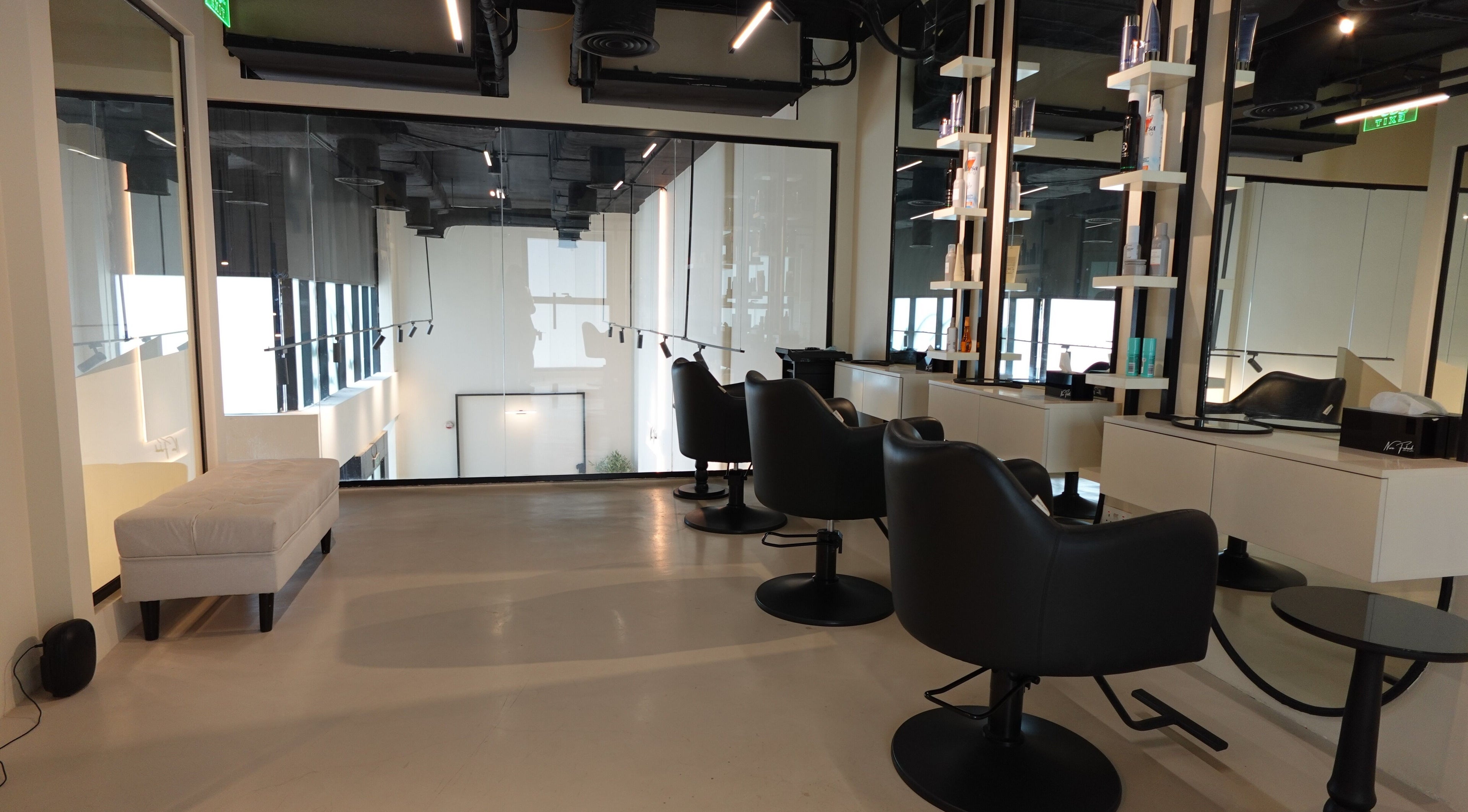Modern salon chairs and mirrors at Noura Fahed Salon, Dammam, Eastern Province, SA.