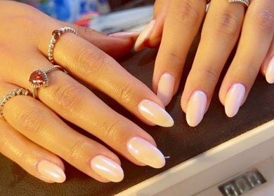Styled nails with soft pink finish at Iconic Beauties, Hayes, England, GB.