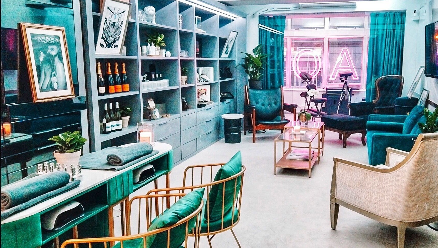 Chic interior of Kaos on Hong Kong Island, HK with stylish seating and ambient lighting.