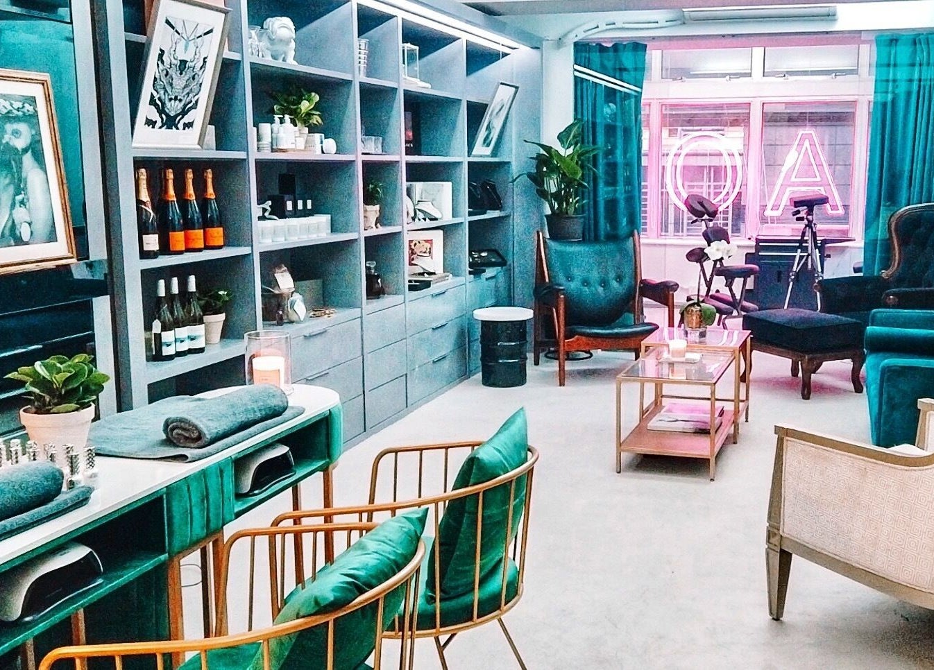 Chic interior of Kaos on Hong Kong Island, HK with stylish seating and ambient lighting.