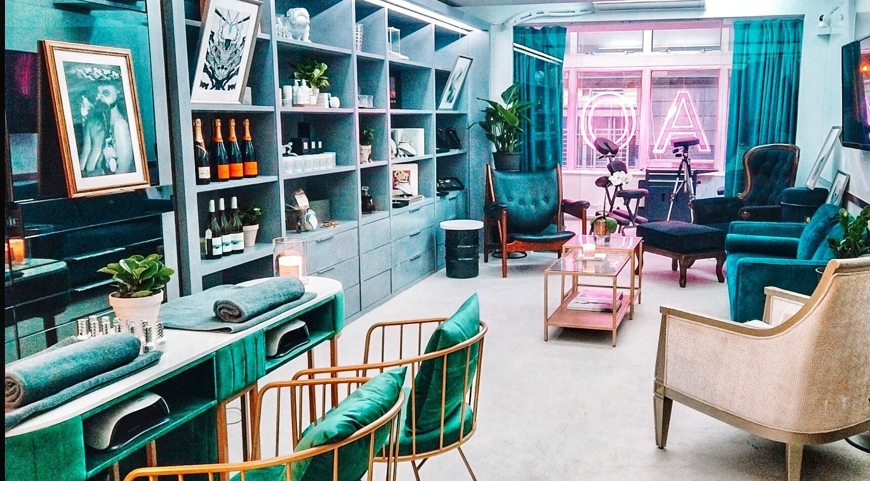 Chic interior of Kaos on Hong Kong Island, HK with stylish seating and ambient lighting.