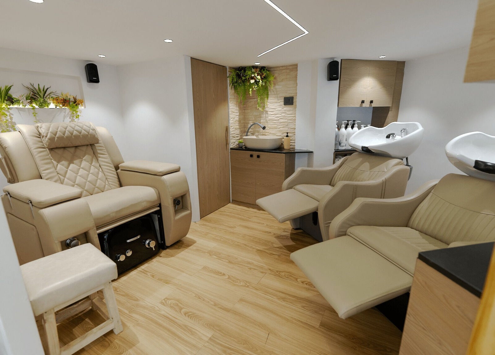 Mist Salon, Spa & Nail Salon in Pune offers luxurious seating and wash area for relaxation and beauty treatments.