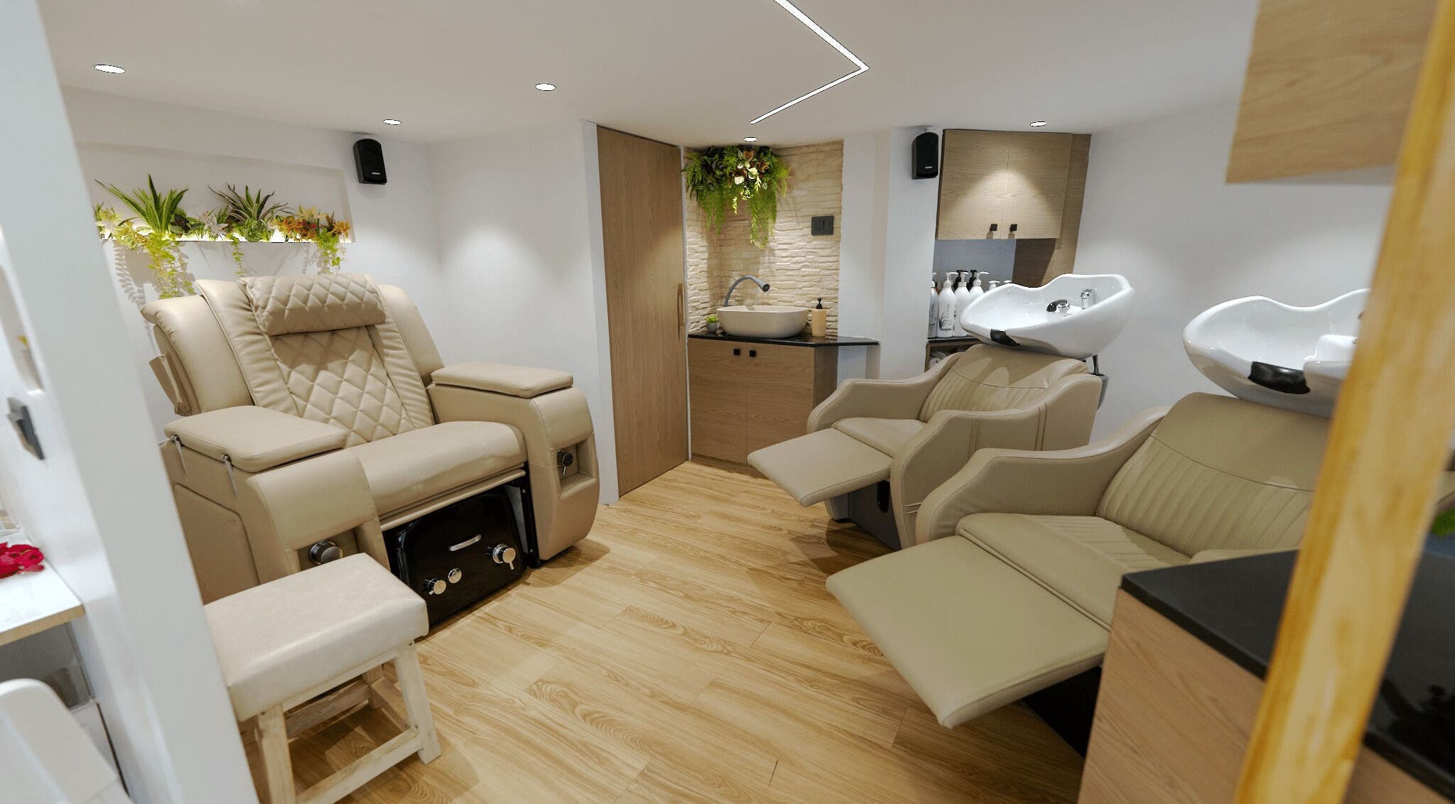 Mist Salon, Spa & Nail Salon in Pune offers luxurious seating and wash area for relaxation and beauty treatments.