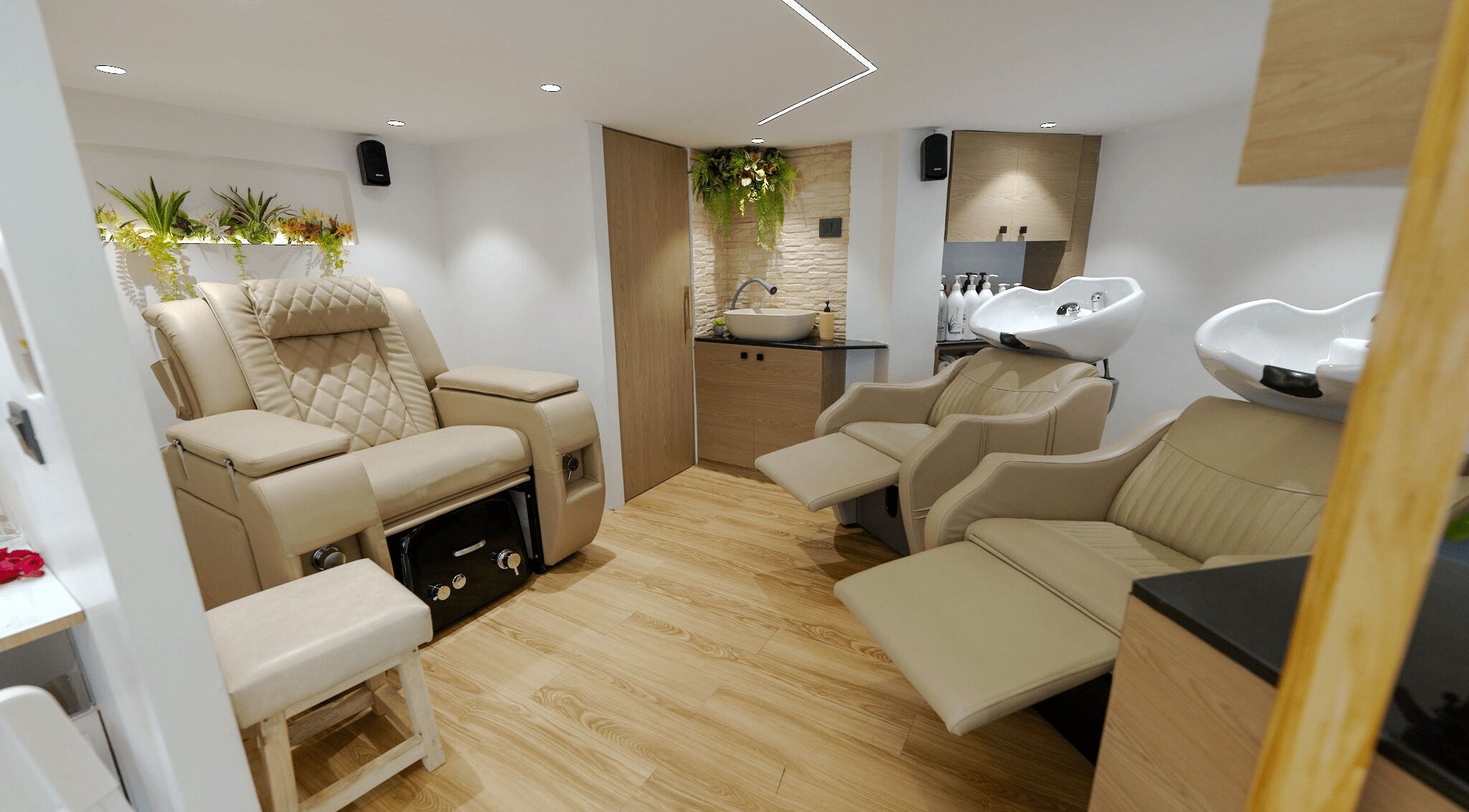 Mist Salon, Spa & Nail Salon in Pune offers luxurious seating and wash area for relaxation and beauty treatments.