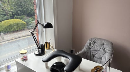 Manicure station at beautybar_.byterri with window view in Hebburn, England, GB.