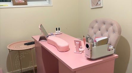Chic pink nail station at Looklush, Wolverhampton, England, GB, showcasing elegance and modern beauty.