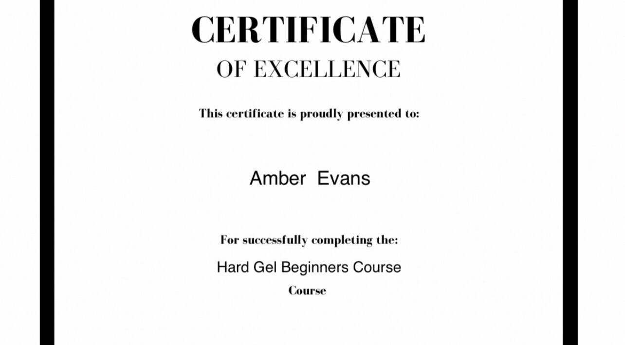 Certificate of excellence from ae.nails.at.Staplehurst, Staplehurst, England, GB for completing the nail course.