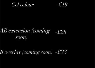 Service prices at ae.nails.at.Staplehurst, Staplehurst, England, GB for gel and BIAB extensions.