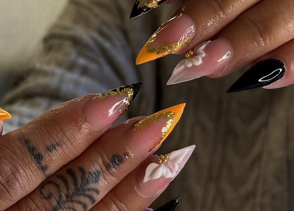 Intricate nail art design at BeauteDeLuxeByMia in Selsey, England, GB showcases elegance and craftsmanship.