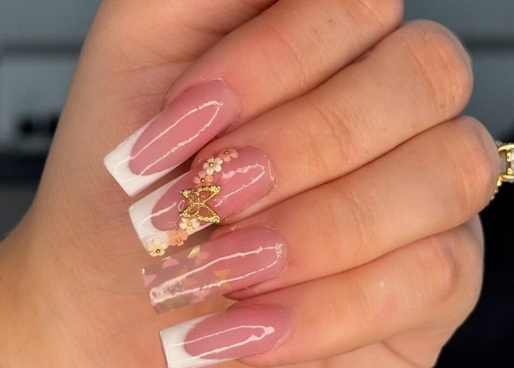 French manicure with gold accents at BeauteDeLuxeByMia, Selsey, England, GB