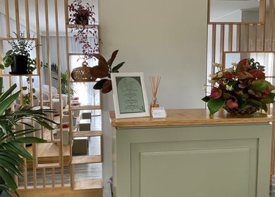 Serene reception at Marama Day Spa in Nikao, CK with plants and soothing decor.