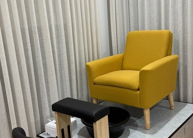 Comfortable yellow chair for pedicure at Cece Valley Nail Boutique, Angle Vale, South Australia, AU.