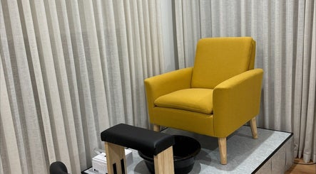 Comfortable yellow chair for pedicure at Cece Valley Nail Boutique, Angle Vale, South Australia, AU.