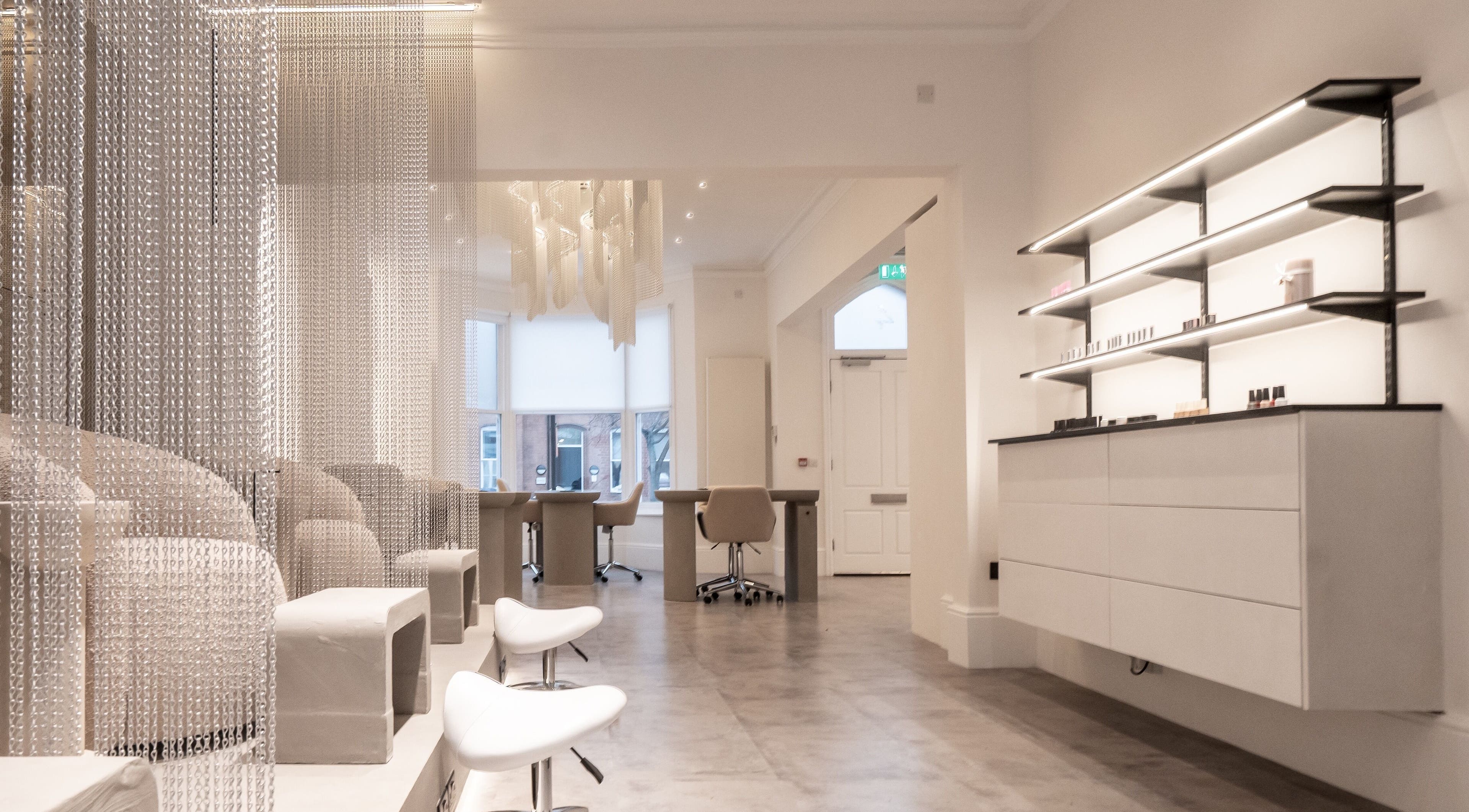 Chic interior of Beauty Made in Birmingham, England, GB with modern decor and minimalist design.