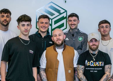Team of skilled barbers at Source Barbers in Aberdeen, Scotland, GB.