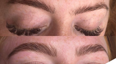 Before and after eyebrow styling at Arched-ByC, Merthyr Tydfil, Wales, GB, showcasing enhanced fullness.