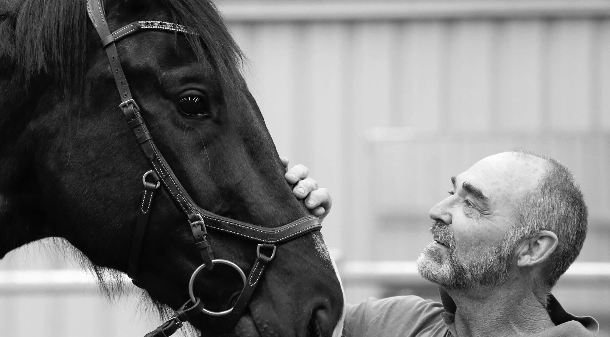 Man with horse at Scott Brodie - Central Coast, Peats Ridge, New South Wales, AU, showcasing unique wellness bond.